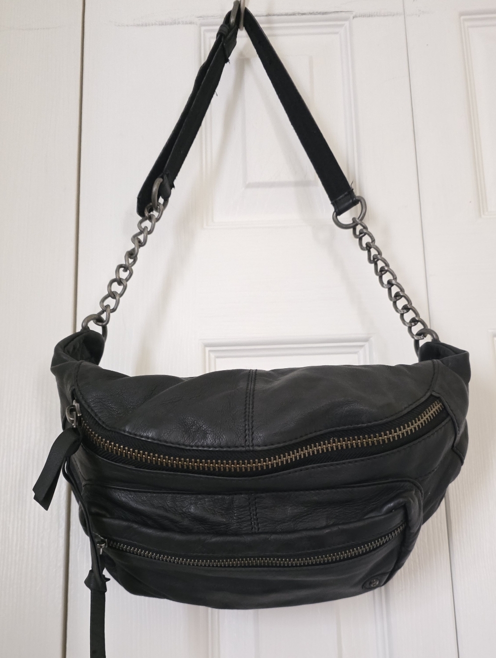 Free People Black Leather Crossbody Fanny Pack - Picture 2 of 12